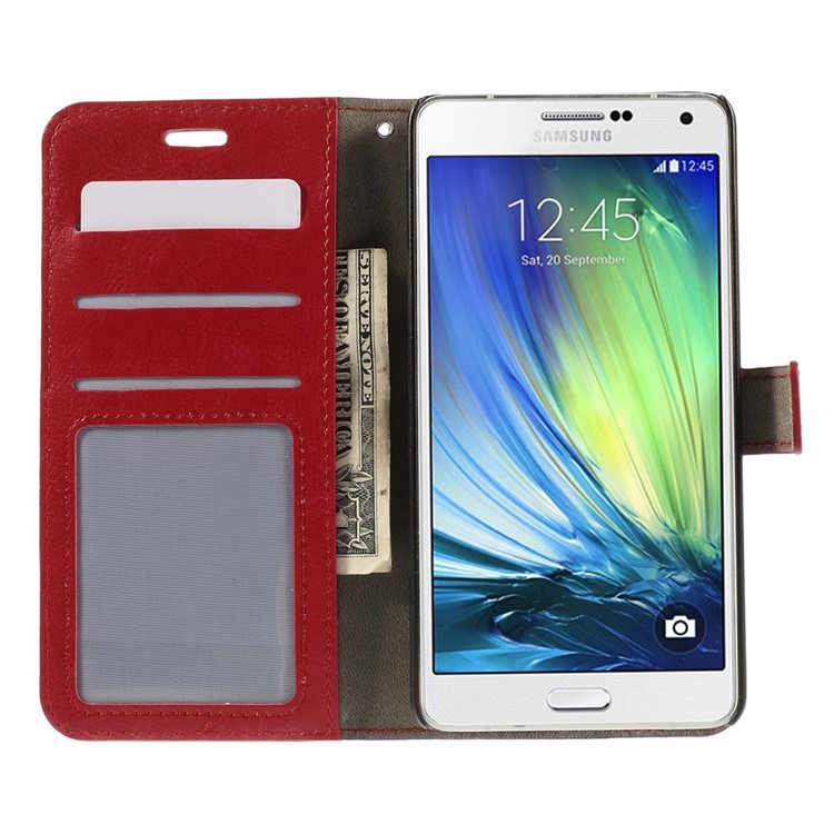 For Samsung Galaxy A7 SM-A700F Crazy Horse Flip Leather Case Card Holder - Red-6