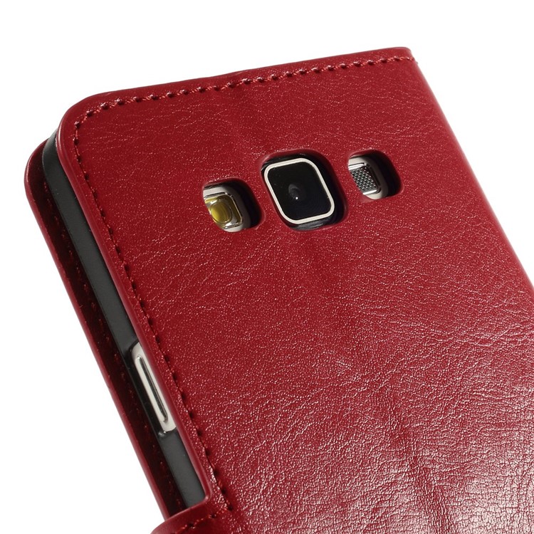 For Samsung Galaxy A7 SM-A700F Crazy Horse Flip Leather Case Card Holder - Red-8