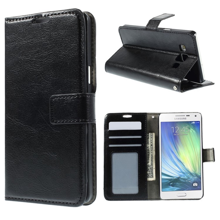 Crazy Horse Leather Wallet Case for Samsung Galaxy A5 SM-A500F - Black-1