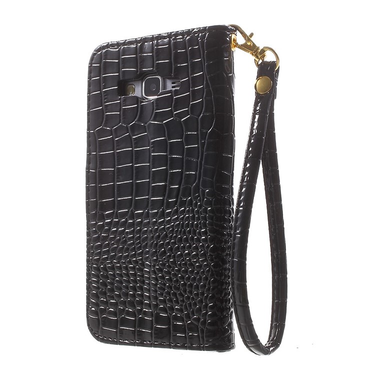 Crocodile Texture Leather Wallet Case for Samsung Galaxy Grand Prime G530H - Black-2