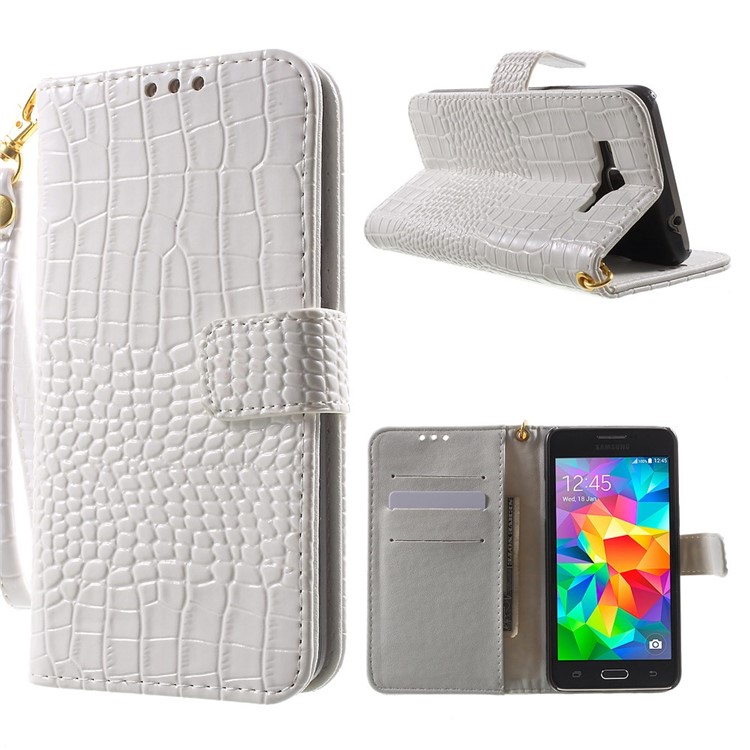Crocodile Texture Leather Wallet Case for Samsung Galaxy Grand Prime G530H - White-1