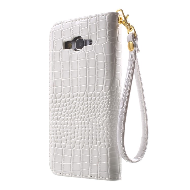 Crocodile Texture Leather Wallet Case for Samsung Galaxy Grand Prime G530H - White-2
