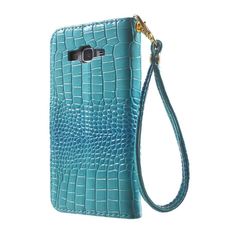 Cayman Texture Leather Stand Cover for Samsung Galaxy Grand Prime G530H with Lanyard - Blue-2