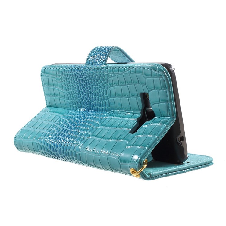 Cayman Texture Leather Stand Cover for Samsung Galaxy Grand Prime G530H with Lanyard - Blue-4