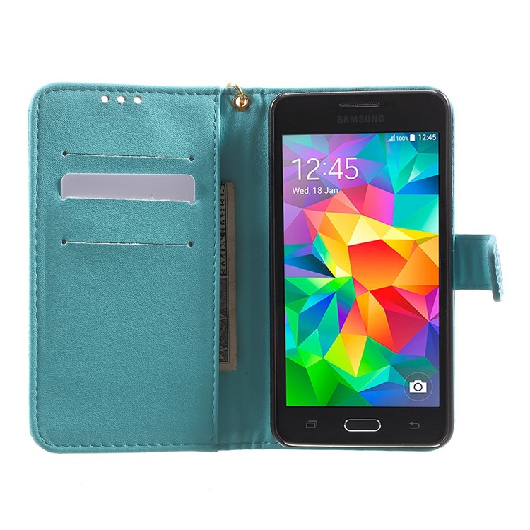 Cayman Texture Leather Stand Cover for Samsung Galaxy Grand Prime G530H with Lanyard - Blue-5