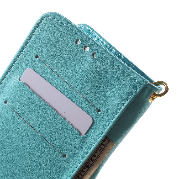 Cayman Texture Leather Stand Cover for Samsung Galaxy Grand Prime G530H with Lanyard - Blue-7