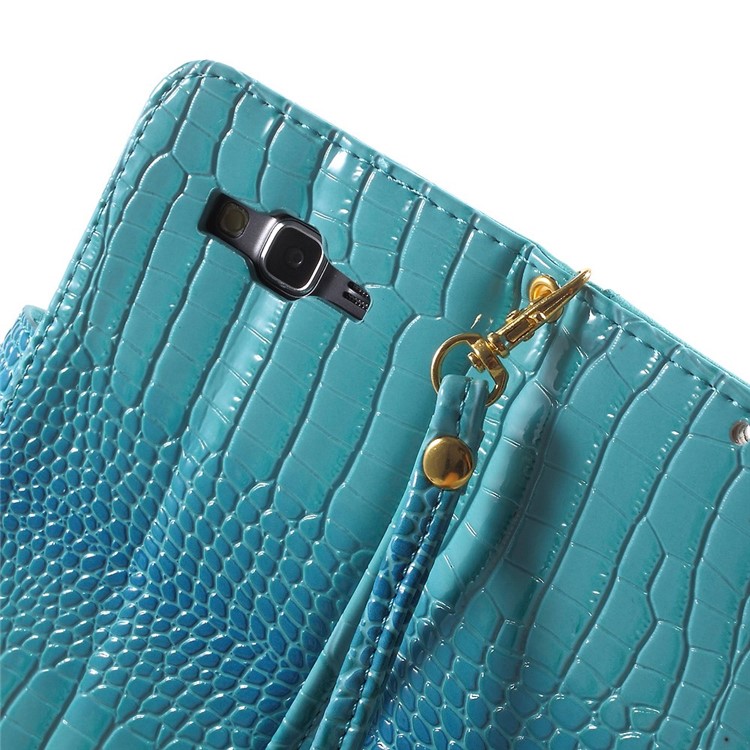 Cayman Texture Leather Stand Cover for Samsung Galaxy Grand Prime G530H with Lanyard - Blue-8