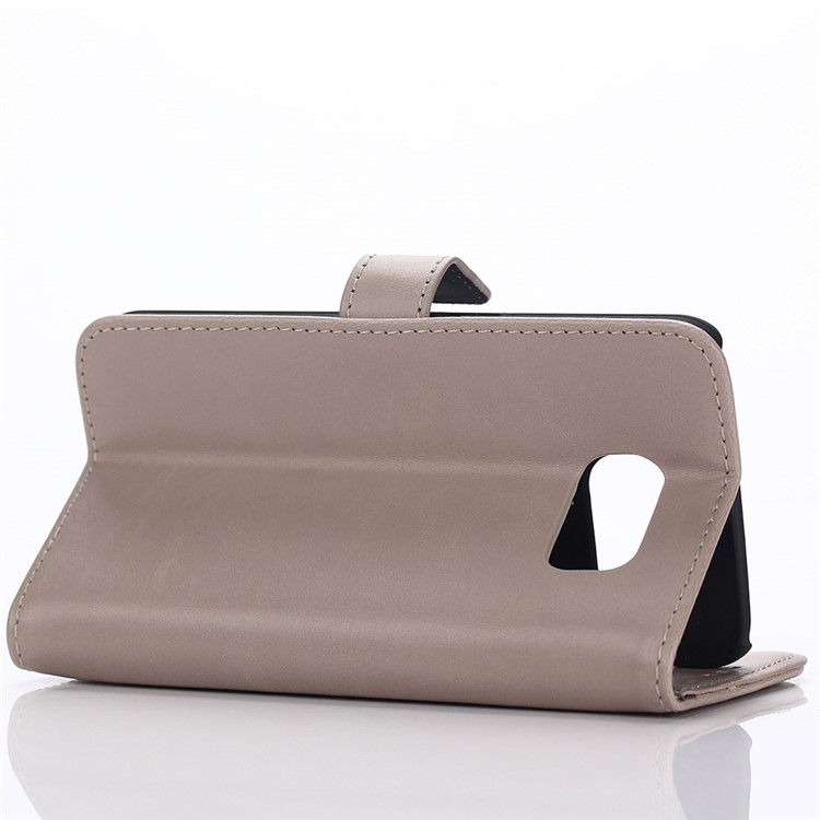 Retro Style Card Cash Holder Leather Cover for Samsung Galaxy S6 G920 - Grey-3