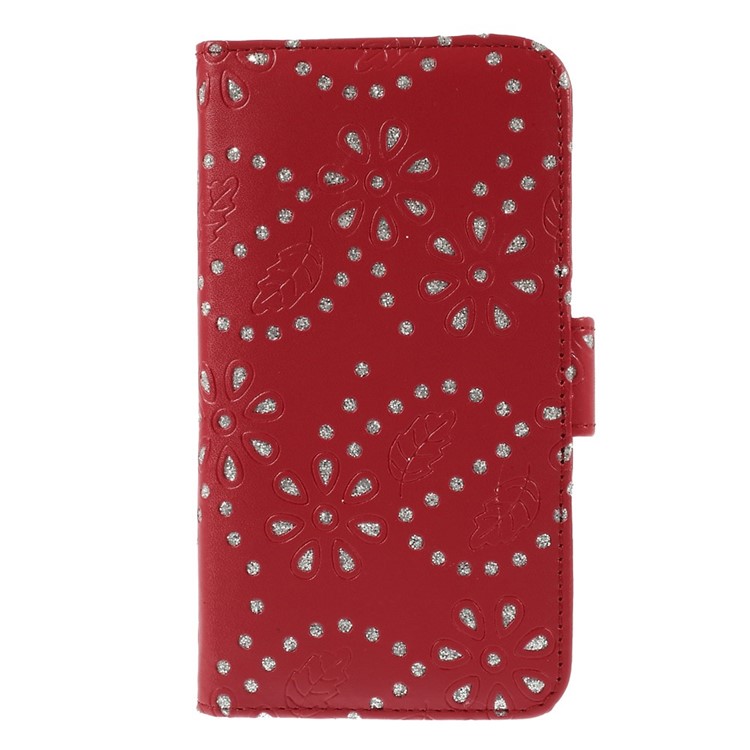 Glittery Powder Flower Wallet Leather Magnetic Case for Samsung Galaxy S6 SM-G920F - Red-3