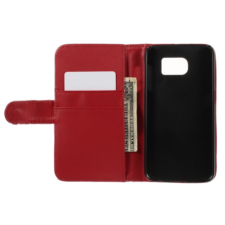 Glittery Powder Flower Wallet Leather Magnetic Case for Samsung Galaxy S6 SM-G920F - Red-4