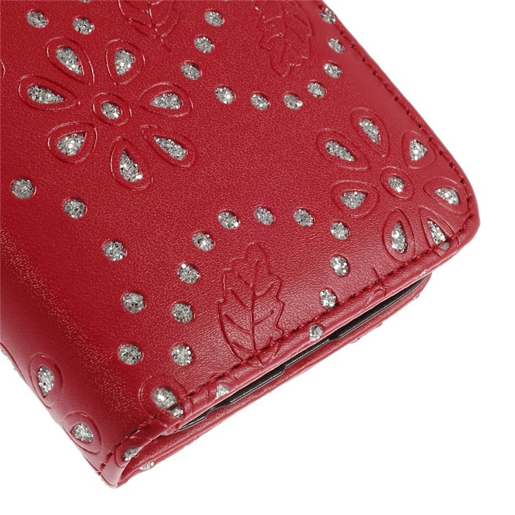 Glittery Powder Flower Wallet Leather Magnetic Case for Samsung Galaxy S6 SM-G920F - Red-6