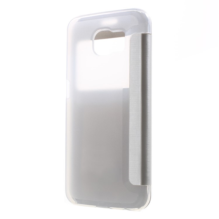 Window View Leather Folio Cover for Samsung Galaxy S6 G920 with Back Plastic Case - White-2