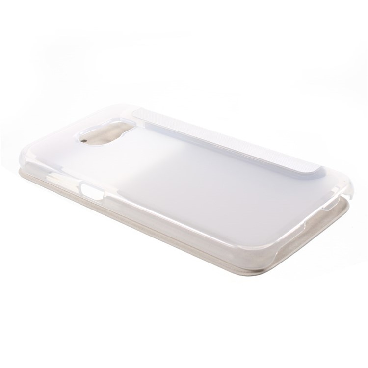 Window View Leather Folio Cover for Samsung Galaxy S6 G920 with Back Plastic Case - White-3