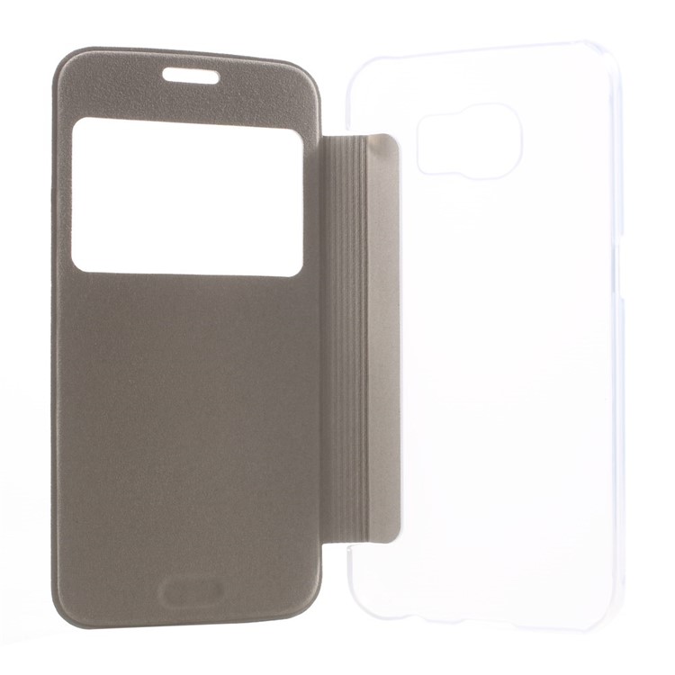 Window View Leather Folio Cover for Samsung Galaxy S6 G920 with Back Plastic Case - White-4