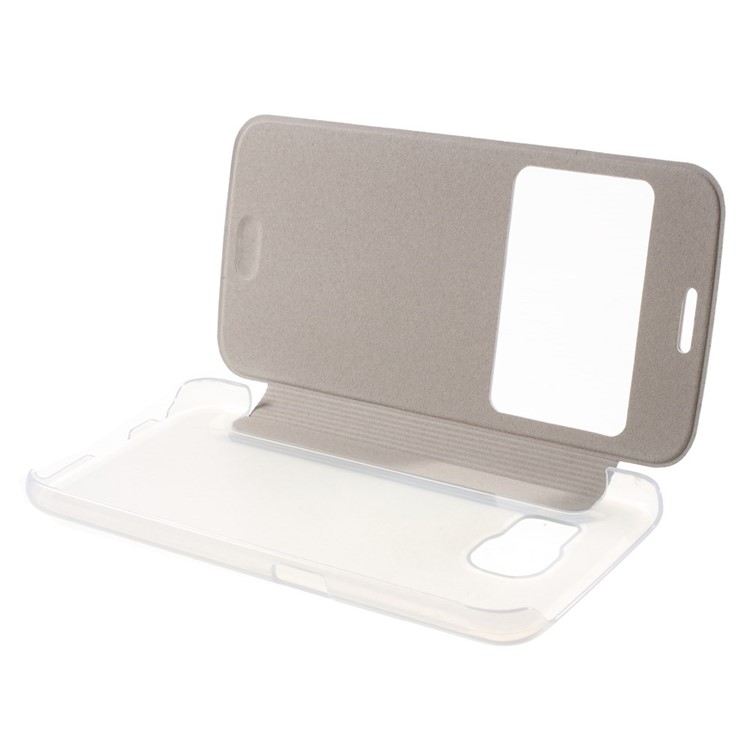 Window View Leather Folio Cover for Samsung Galaxy S6 G920 with Back Plastic Case - White-8