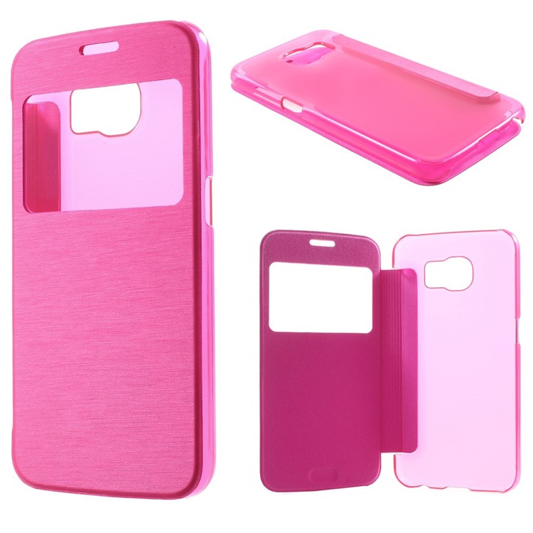 Window View Folio Leather Case for Samsung Galaxy S6 G920 with Back Plastic Case - Rose-1