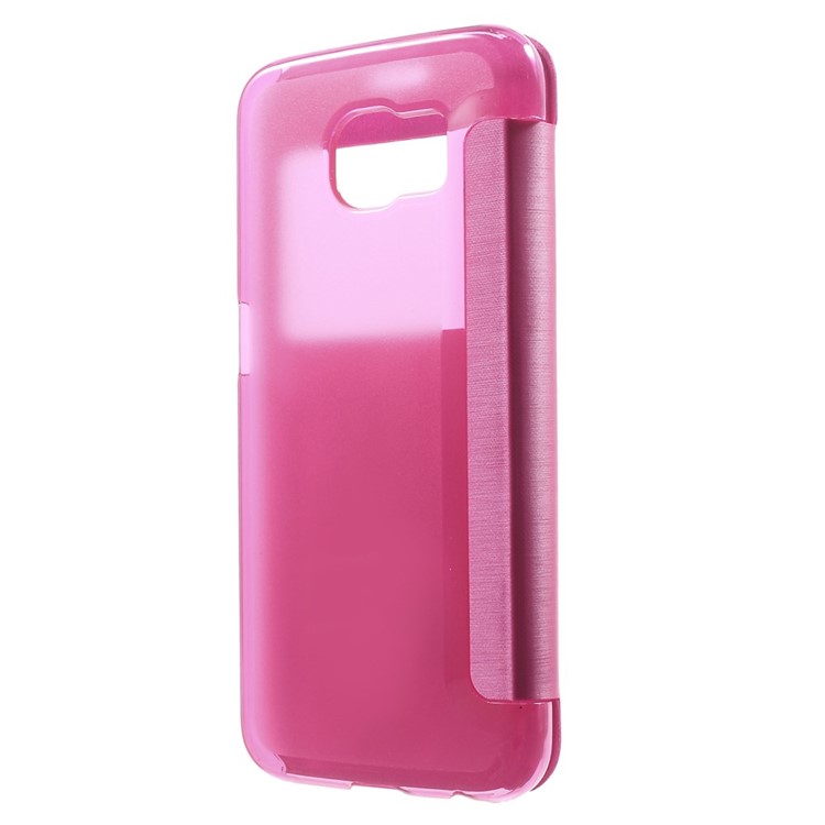 Window View Folio Leather Case for Samsung Galaxy S6 G920 with Back Plastic Case - Rose-2