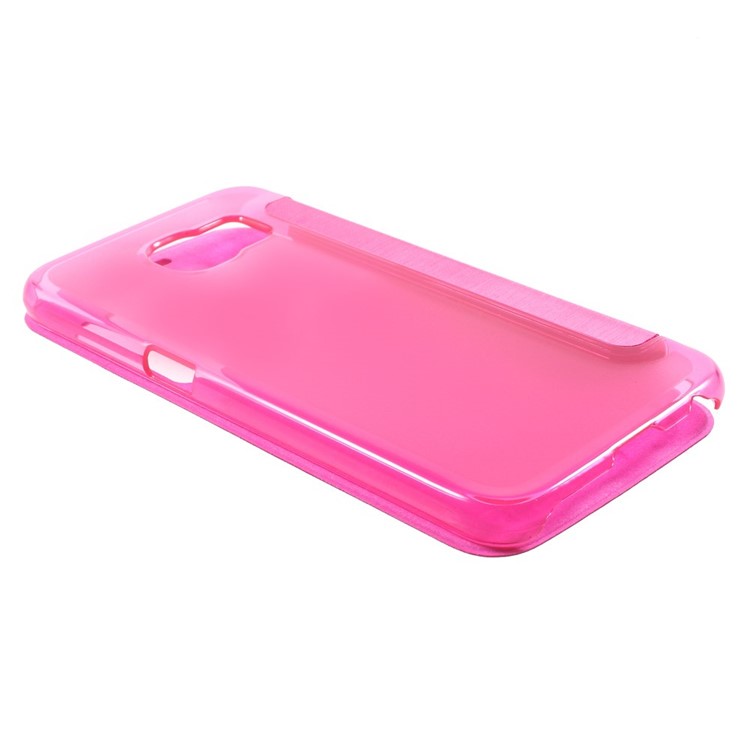 Window View Folio Leather Case for Samsung Galaxy S6 G920 with Back Plastic Case - Rose-3