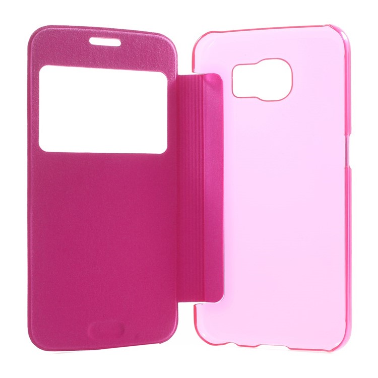 Window View Folio Leather Case for Samsung Galaxy S6 G920 with Back Plastic Case - Rose-4