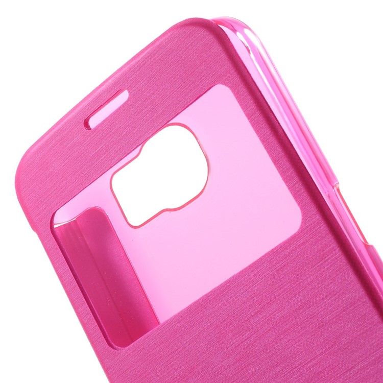 Window View Folio Leather Case for Samsung Galaxy S6 G920 with Back Plastic Case - Rose-6