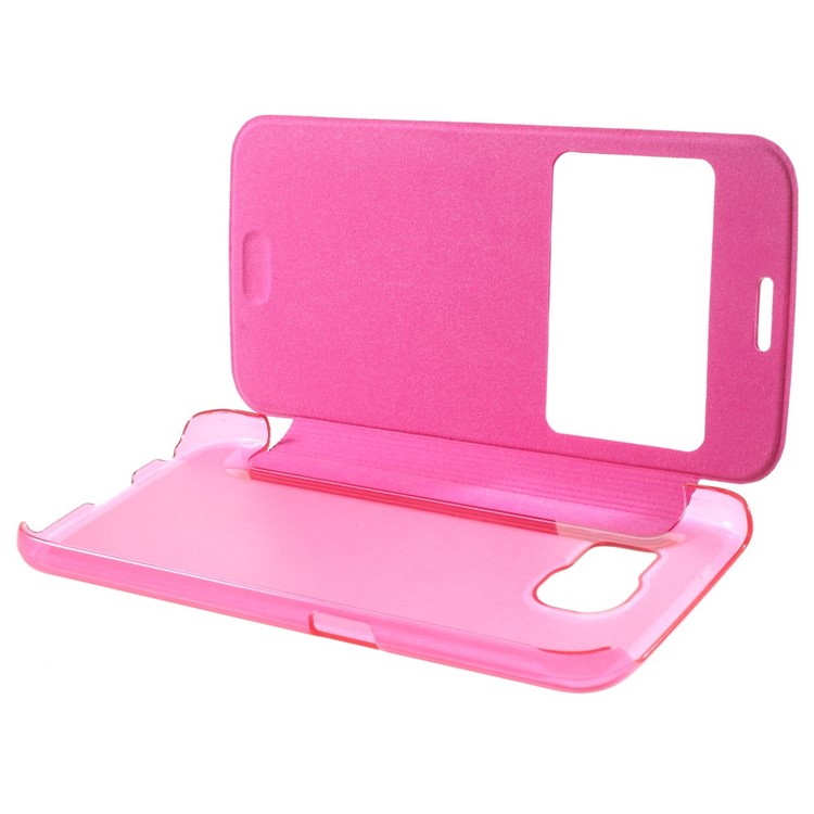 Window View Folio Leather Case for Samsung Galaxy S6 G920 with Back Plastic Case - Rose-8