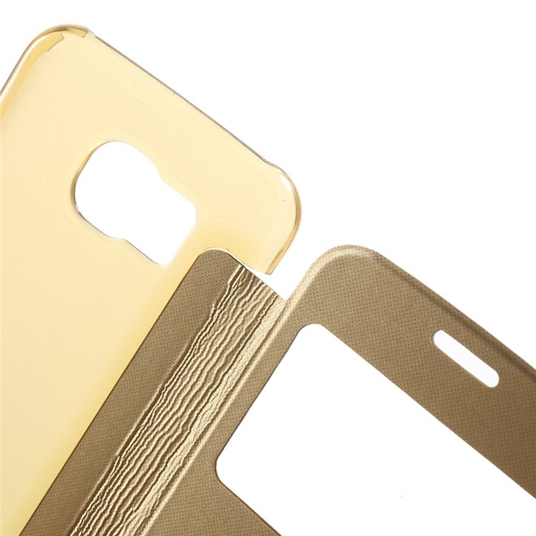 Window View Folio Leather Cover for Samsung Galaxy S6 G920 with Back Plastic Case - Gold-5