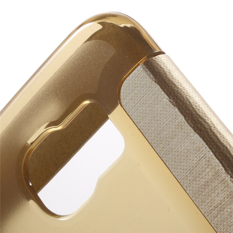 Window View Folio Leather Cover for Samsung Galaxy S6 G920 with Back Plastic Case - Gold-7
