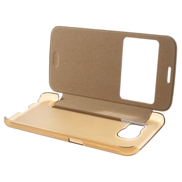 Window View Folio Leather Cover for Samsung Galaxy S6 G920 with Back Plastic Case - Gold-8