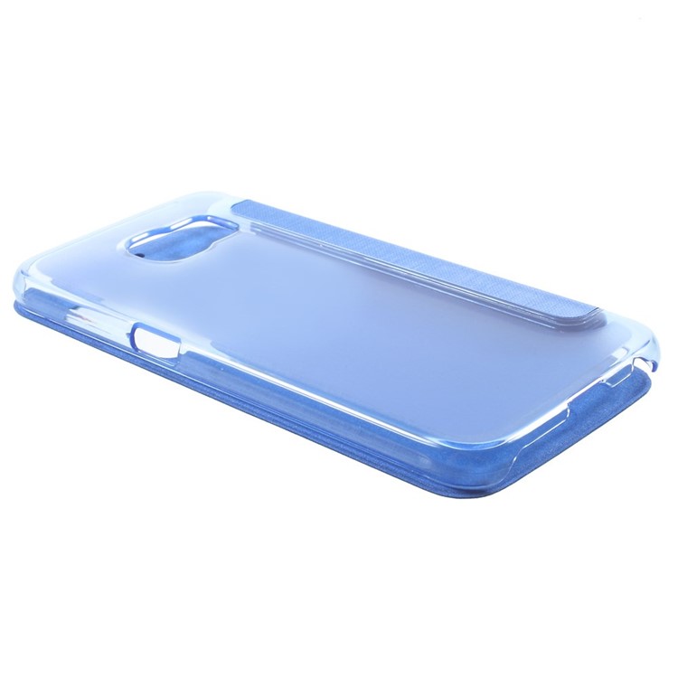 Window View Leather Folio Cover for Samsung Galaxy S6 G920 with Back Plastic Case - Blue-3