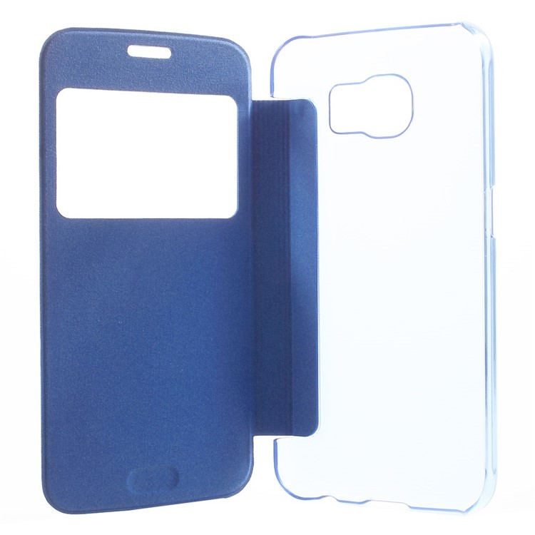 Window View Leather Folio Cover for Samsung Galaxy S6 G920 with Back Plastic Case - Blue-4