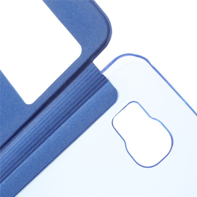 Window View Leather Folio Cover for Samsung Galaxy S6 G920 with Back Plastic Case - Blue-5