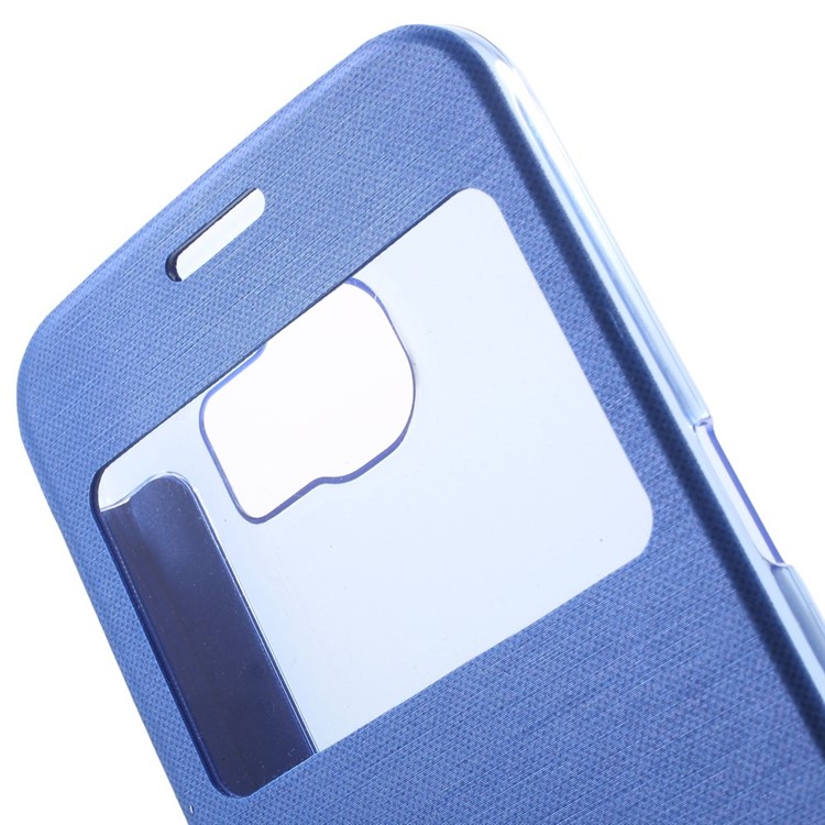 Window View Leather Folio Cover for Samsung Galaxy S6 G920 with Back Plastic Case - Blue-6