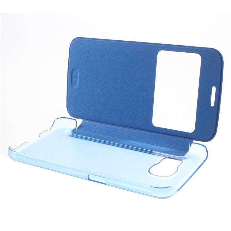 Window View Leather Folio Cover for Samsung Galaxy S6 G920 with Back Plastic Case - Blue-8