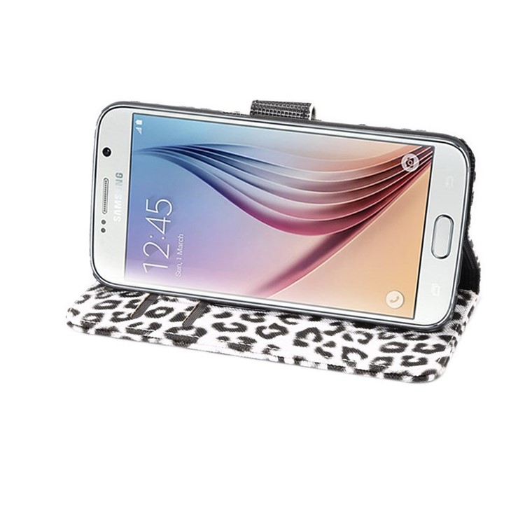 Leopard Texture Leather Wallet Case for Samsung Galaxy S6 G920 with Stand - White-4