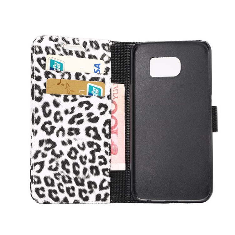 Leopard Texture Leather Wallet Case for Samsung Galaxy S6 G920 with Stand - White-6