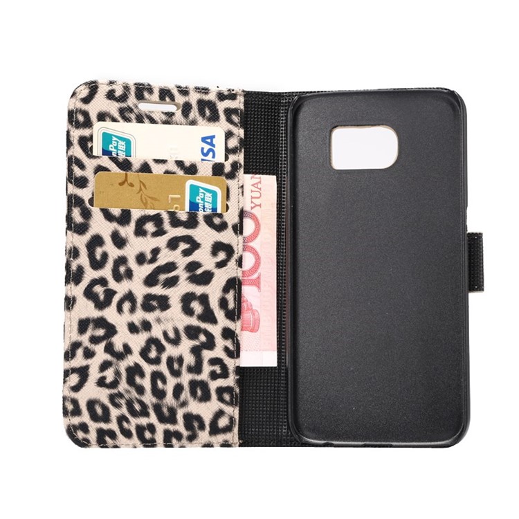 Leopard Texture Leather Wallet Case for Samsung Galaxy S6 G920 with Stand - Beige-3