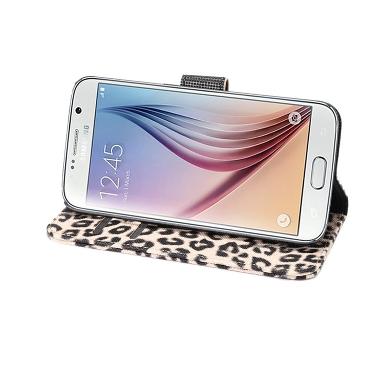 Leopard Texture Leather Wallet Case for Samsung Galaxy S6 G920 with Stand - Beige-5