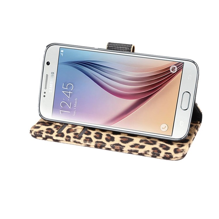 Leopard Texture Leather Wallet Cover for Samsung Galaxy S6 G920 with Stand - Brown-4