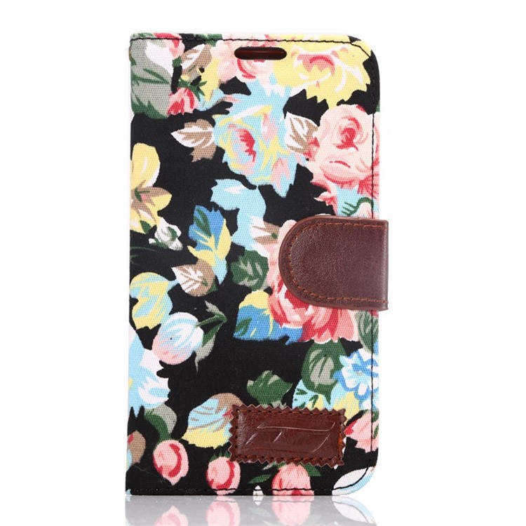 Flowers Cloth Skin Leather Case for Samsung Galaxy S6 G920 with Card Slot - Black-1