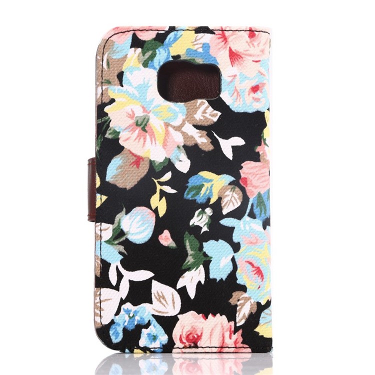 Flowers Cloth Skin Leather Case for Samsung Galaxy S6 G920 with Card Slot - Black-2