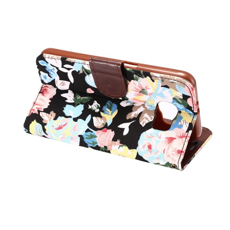 Flowers Cloth Skin Leather Case for Samsung Galaxy S6 G920 with Card Slot - Black-4