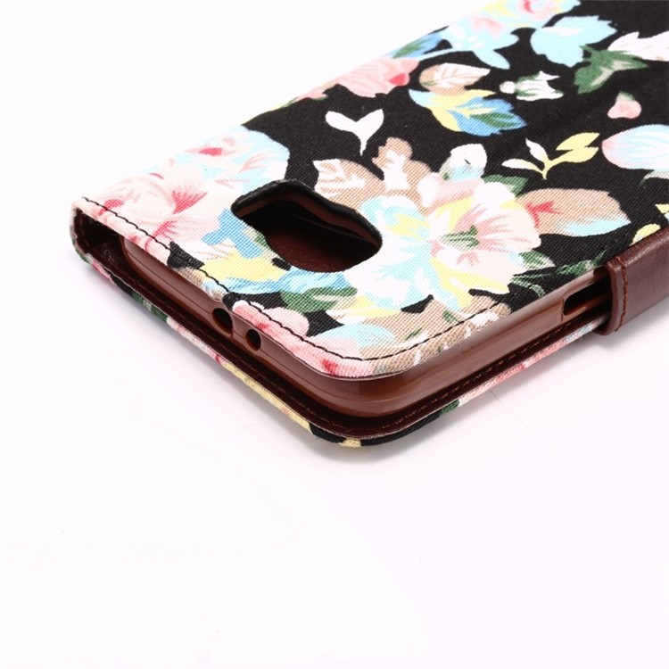 Flowers Cloth Skin Leather Case for Samsung Galaxy S6 G920 with Card Slot - Black-6