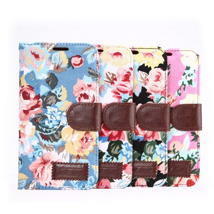 Flowers Cloth Skin Leather Case for Samsung Galaxy S6 G920 with Card Slot - Black-7