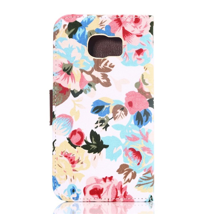 Flowers Cloth Skin Leather Case for Samsung Galaxy S6 G920 with Card Slot - White-2