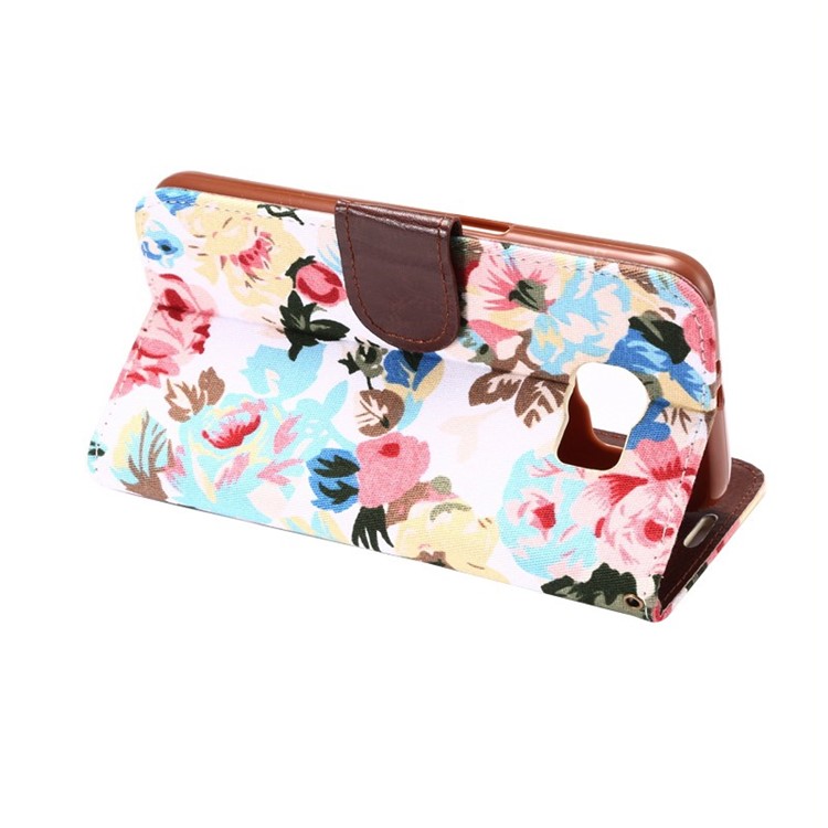 Flowers Cloth Skin Leather Case for Samsung Galaxy S6 G920 with Card Slot - White-3