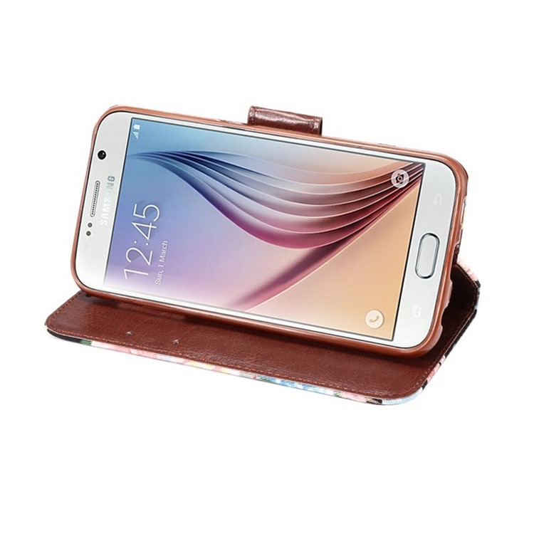 Flowers Cloth Skin Leather Case for Samsung Galaxy S6 G920 with Card Slot - White-4