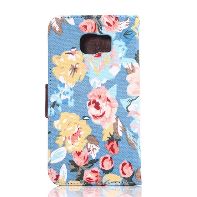 Flowers Cloth Skin Leather Shell for Samsung Galaxy S6 G920 with Card Slot - Blue-2
