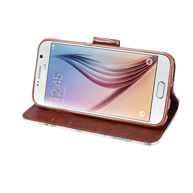 Flowers Cloth Skin Leather Shell for Samsung Galaxy S6 G920 with Card Slot - Blue-4