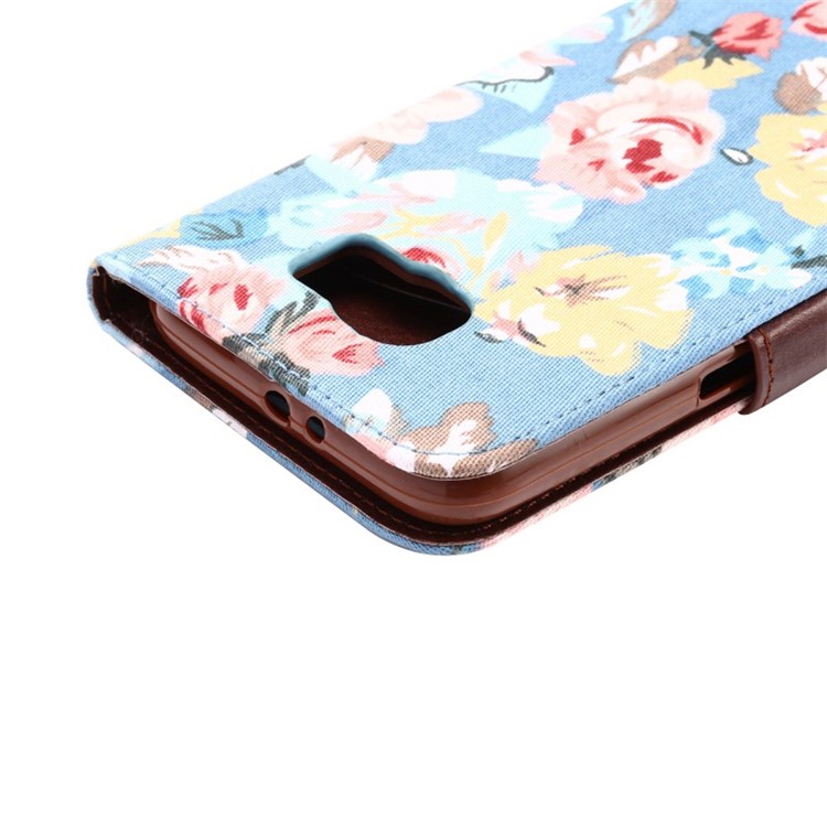 Flowers Cloth Skin Leather Shell for Samsung Galaxy S6 G920 with Card Slot - Blue-5