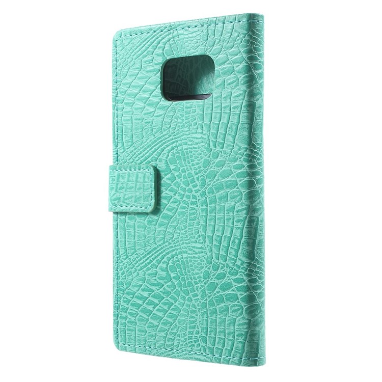 Alligator Texture Leather Stand Case for Samsung Galaxy S6 G920 Card Holder - Cyan-2